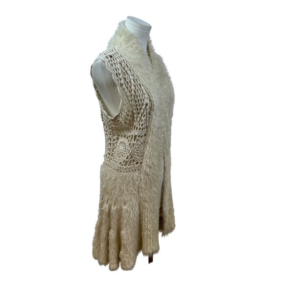 Soho Chick Womens Beige Crochet Knit Shawl Collar Vest Medium Acrylic Open Front - Picture 2 of 7